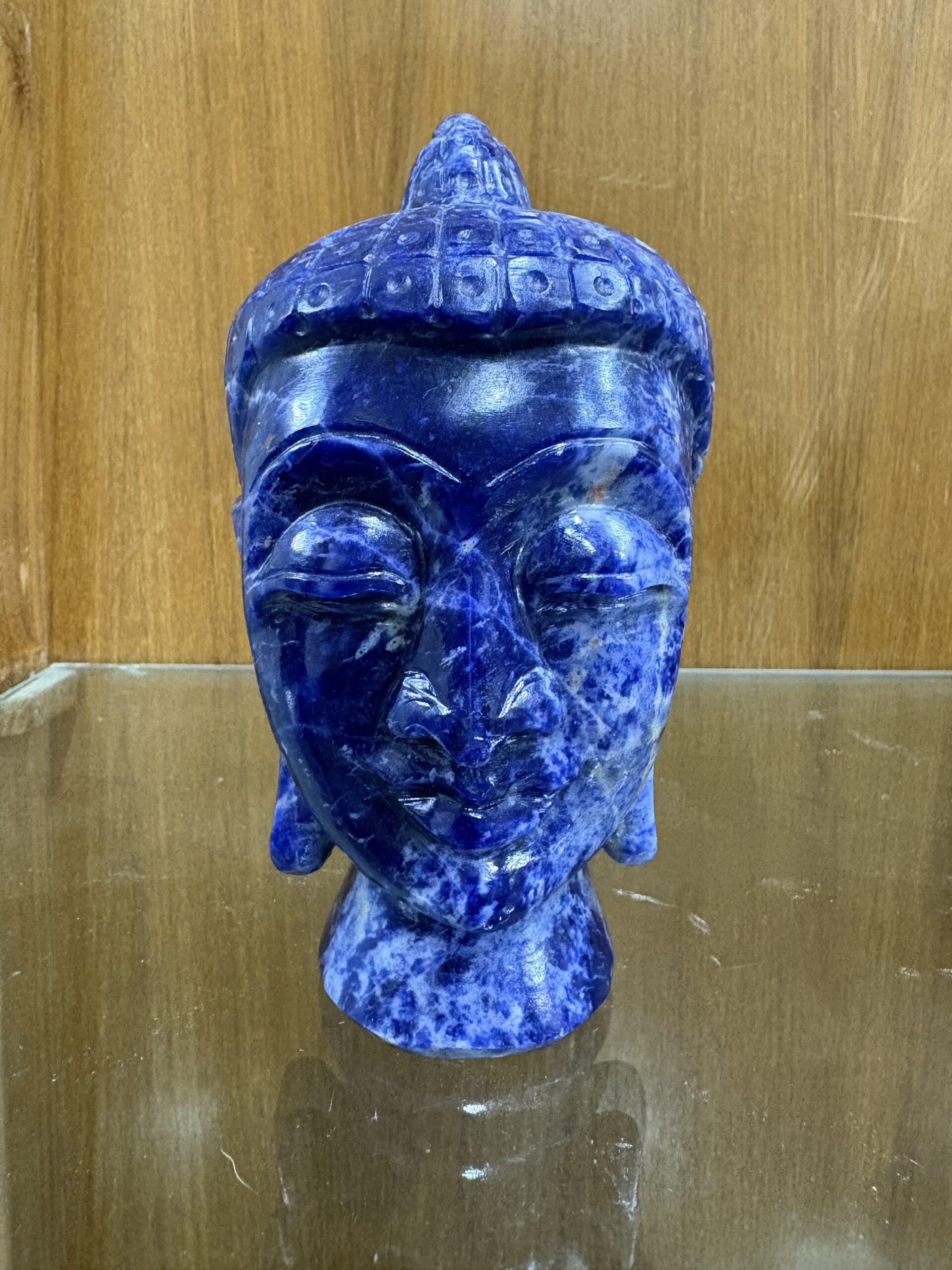 Natural blue lapis buddha head show piece