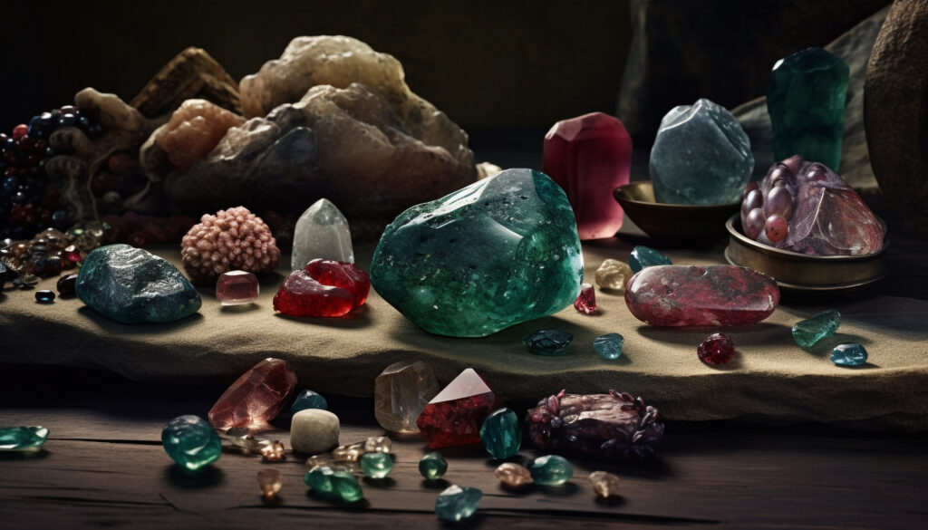 Multi colored gemstone collection showcases natural beauty in nature generated by artificial intelligence